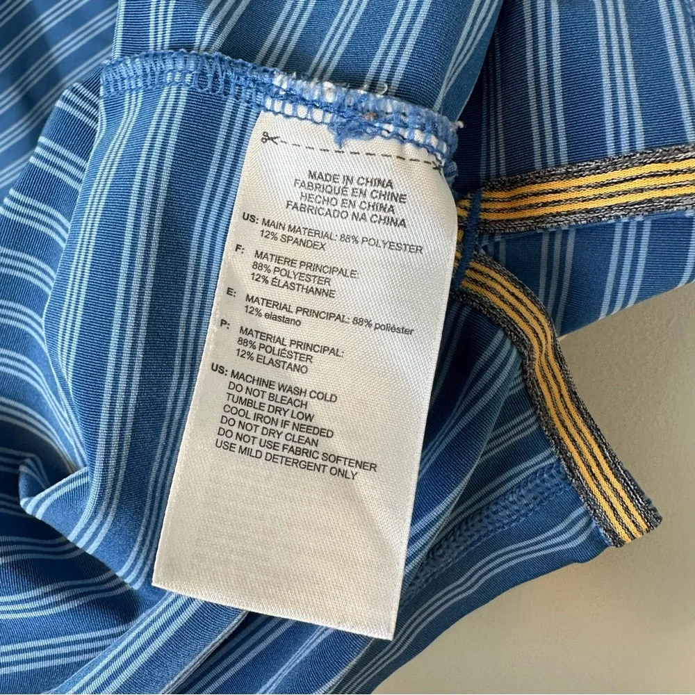 Adidas Men's Golf Blue Striped Polo Shirt Breathable Button Collared Lightweight